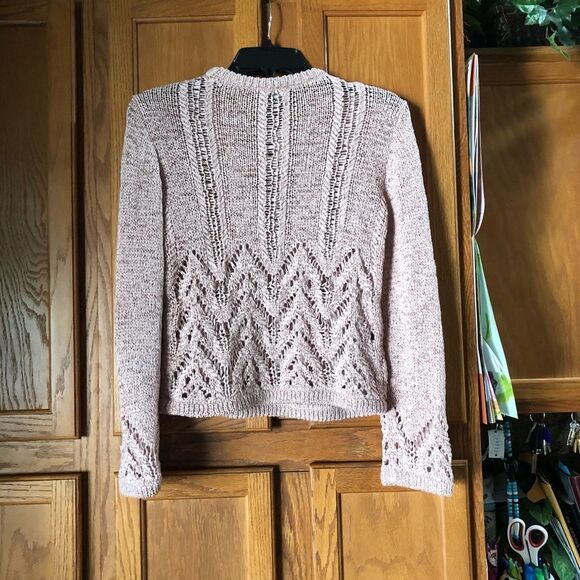 BCBGMAXAZRIA Romantic Crochet Open-Knit Crew Neck Pullover Sweater Pink - XS - Picture 6 of 12